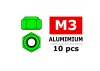 Corally Aluminium Nylstop Nut M3 Green 10 Pcs