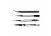 Excel 4 Piece Stainless Steel Tweezer Set with Pointed, Self Closing, Stamp, Curved (4) (Pouch)
