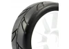 Fastrax 1:8 Buggy Cut Slick Tyres Mounted on White Split Spoke Wheels (2)