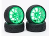 Fastrax 1:10 Street Treaded Tyres on 10 Spoke Neon Green Wheels (4)