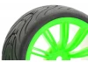 Fastrax 1:10 Street Treaded Tyres on 20 Spoke Neon Green Wheels (4)