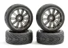 Fastrax 1:10 Street Treaded Tyres on 20 Spoke Gun Metal Wheels (4)