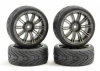 Fastrax 1:10 Street Treaded Tyres on 20 Spoke Gun Metal Wheels (4)