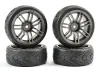 Fastrax 1:10 Street Treaded Tyres on 14 Spoke Gun Metal Wheels (4)