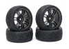 Fastrax 1:10 Street Treaded Tyres on 14 Spoke Gun Metal Wheels (4)