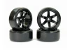 Fastrax 1:10 Street Drift Tyres Pre Mounted on 6-Spoke Black Wheels 12mm hex (6mm Offset) (4)