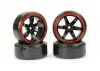 Fastrax 1:10 Street Drift Tyres Pre Mounted on 6-Spoke Black/Red Wheels 12mm hex (6mm Offset) (4)