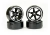Fastrax 1:10 Street Drift Tyres Pre Mounted on 6-Spoke Black/White Wheels 12mm hex (6mm Offset) (4)