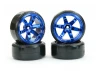 Fastrax 1:10 Street Drift Tyres Pre Mounted on 6-Spoke Blue Chrome Wheels 12mm hex (6mm Offset) (4)