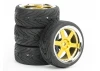 Fastrax 1:10 Street Treaded Tyres on 6 Spoke Gold/Chrome Wheels (4)