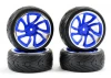 Fastrax 1:10 Street Treaded Tyres on Tri-5 Blue/Chrome Wheels (4)