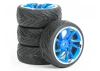 Fastrax 1:10 Street Treaded Tyres on Tri-5 Blue/Chrome Wheels (4)