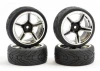 Fastrax 1:10 Street Tread Tyres on 5 Spoke Black/Chrome Wheels (4)