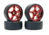 Fastrax Drift D1 Tyres Mounted on 3mm Offset 6 Spoke Metallic Red Wheels (4)
