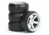 Fastrax Drift D3 Tyres Mounted on 9mm Offset 5 Spoke Satin Silver Wheels (4)