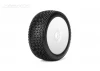 Jetko Block In Ultra Soft 1:8 Buggy Tyres Pre Glued on White Revo Rims (2)