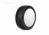 Jetko Lesnar Composite Soft 1:8 Buggy Tyres Pre Glued on White Revo Rims (2)