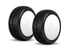 Jetko Dirt Slinger Soft 1:8 Buggy Tyres Pre Glued on White Revo Rims (2)