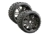 Sweep Terrain Crusher Belted Tyres Mounted on Black 17mm Hex 1/4 Inch Offset Wheels (2)