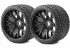 Sweep Road Crusher Belted Road Truggy/MT Tyres on Black 17mm Hex - 1/2 Inch Offset Wheels - 1 Pair