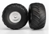 Traxxas Tires wheels assembled glued (satin chrome wheels Terra Groove dual profile tires foam inserts) (nitro rear/ electric front) (2)