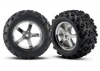 Traxxas 6.3 Inch MAXX Tyres - Pre Glued On 3.8 Chrome Hurricane Wheels - Pair - 14mm Hex