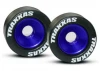 Traxxas Rubber Tires Mounted on Blue-Anodized Wheelie Bar Wheels (2)/ 5x8mm Ball Bearings (4)/ Axles (2)