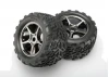 Traxxas Talon tires Gemini black chrome wheels foam inserts (assembled glued) (2) (use with 17mm splined wheel hubs nuts) (TSM rated)