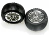 Traxxas Alias tires Twin-Spoke chrome wheels foam inserts (assembled and glued) (nitro rear) (2)