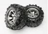 Traxxas Tires wheels assembled glued (Geode chrome wheels Canyon AT tires foam inserts) (2) (use with 17mm splined wheel hubs nuts part 5353X beadlock-style sidewall protectors part 5665 5666 5667)