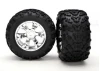 Traxxas Tires wheels assembled glued (Geode chrome wheels MAXX tires (6.3 outer diameter) foam inserts) (2) (use with 17mm splined wheel hubs nuts part 5353X beadlock-style sidewall protectors part 5665 5666 5667)