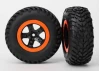 Traxxas Tires wheels assembled glued (S1 compound) (SCT black orange beadlock wheels dual profile (2.2 outer 3.0 inner) SCT off-road racing tires foam inserts) (2) (4WD f/r 2WD rear) (TSM rated)