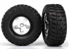 Traxxas Tires wheels assembled glued (SCT satin chrome beadlock style wheels Kumho tires foam inserts) (2) (4WD front/rear 2WD rear only)