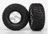 Traxxas Tires wheels assembled glued (SCT satin chrome black beadlock style wheels Kumho tires foam inserts) (2) (4WD front/rear 2WD rear only)