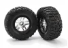 Traxxas Tires wheels assembled glued (SCT Split-Spoke satin chrome black beadlock style wheels Kumho tires foam inserts) (2) (2WD front)