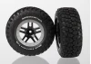Traxxas Tires wheels assembled glued (SCT Split-Spoke black satin chrome beadlock wheels BFGoodrich Mud-Terrain T/A KM2 tires foam inserts) (2) (2WD Front)