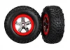 Traxxas Tires wheels assembled glued (SCT chrome wheels red beadlock style dual profile (2.2 outer 3.0 inner) SCT off-road racing tires foam inserts) (2) (2WD front)