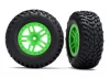 Traxxas Tires wheels assembled glued (SCT Split-Spoke green wheels SCT off-road racing tires foam inserts) (2) (4WD f/r 2WD rear) (TSM rated)
