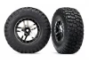 Traxxas Tires wheels assembled glued (SCT Split-Spoke black chrome beadlock style wheels BFGoodrich Mud-Terrain T/A KM2 ultra-soft S1 compound off-road racing tires foam inserts) (2) (4WD f/r 2WD rear) (TSM rated)