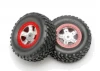 Traxxas Tires and wheels assembled glued (SCT satin chrome wheels red beadlock style SCT off-road racing tires foam inserts) (1 each right left)