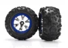 Traxxas Tires and wheels assembled glued (Geode chrome blue beadlock style wheels Canyon AT tires foam inserts) (1 left 1 right)