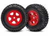 Traxxas Tires and wheels assembled glued (SCT red wheels SCT off-road racing tires) (1 each right left)