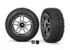 Traxxas Tires and wheels assembled glued (2.6 black satin chrome-plated Mercedes-Benz G 500 4x4 wheels 2.6 tires) (2)/ center caps (2) (requires 8255A extended stub axle)