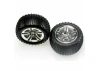 Traxxas Alias tires Twin-Spoke chrome wheels foam inserts (assembled and glued) (nitro rear) (2)