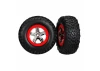 Traxxas Tires wheels assembled glued (SCT chrome wheels red beadlock style dual profile (2.2 outer 3.0 inner) SCT off-road racing tires foam inserts) (2) (2WD front)