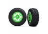 Traxxas Tires wheels assembled glued (SCT Split-Spoke green wheels SCT off-road racing tires foam inserts) (2) (4WD f/r 2WD rear) (TSM rated)