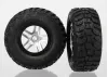 Traxxas Tires wheels assembled glued (SCT Split-Spoke satin chrome black beadlock style wheels Kumho tires foam inserts) (2) (4WD front/rear 2WD rear only)