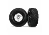 Traxxas Tires wheels assembled glued (SCT Split-Spoke satin chrome black beadlock style wheels dual profile (2.2 outer 3.0 inner) SCT off-road racing tires foam inserts) (2) (4WD f/r 2WD rear) (TSM rated)