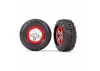 Traxxas Tires and wheels assembled glued (SCT satin chrome wheels red beadlock style SCT off-road racing tires foam inserts) (1 each right left) ** CLEARANCE **