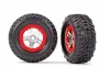 Traxxas Tires and wheels assembled glued (SCT satin chrome wheels red beadlock style SCT off-road racing tires foam inserts) (1 each right left)